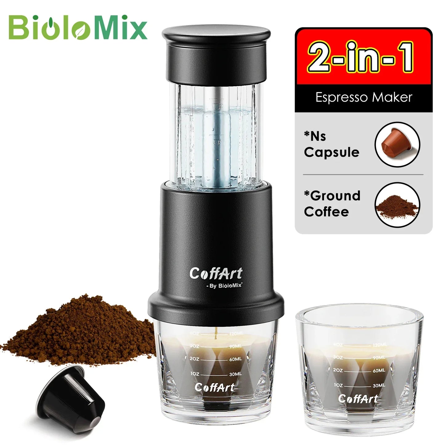 BioloMix 2 In 1 Manual Espresso Coffee Machine Coffee Machines Peaceful Pleasures Health and Wellness