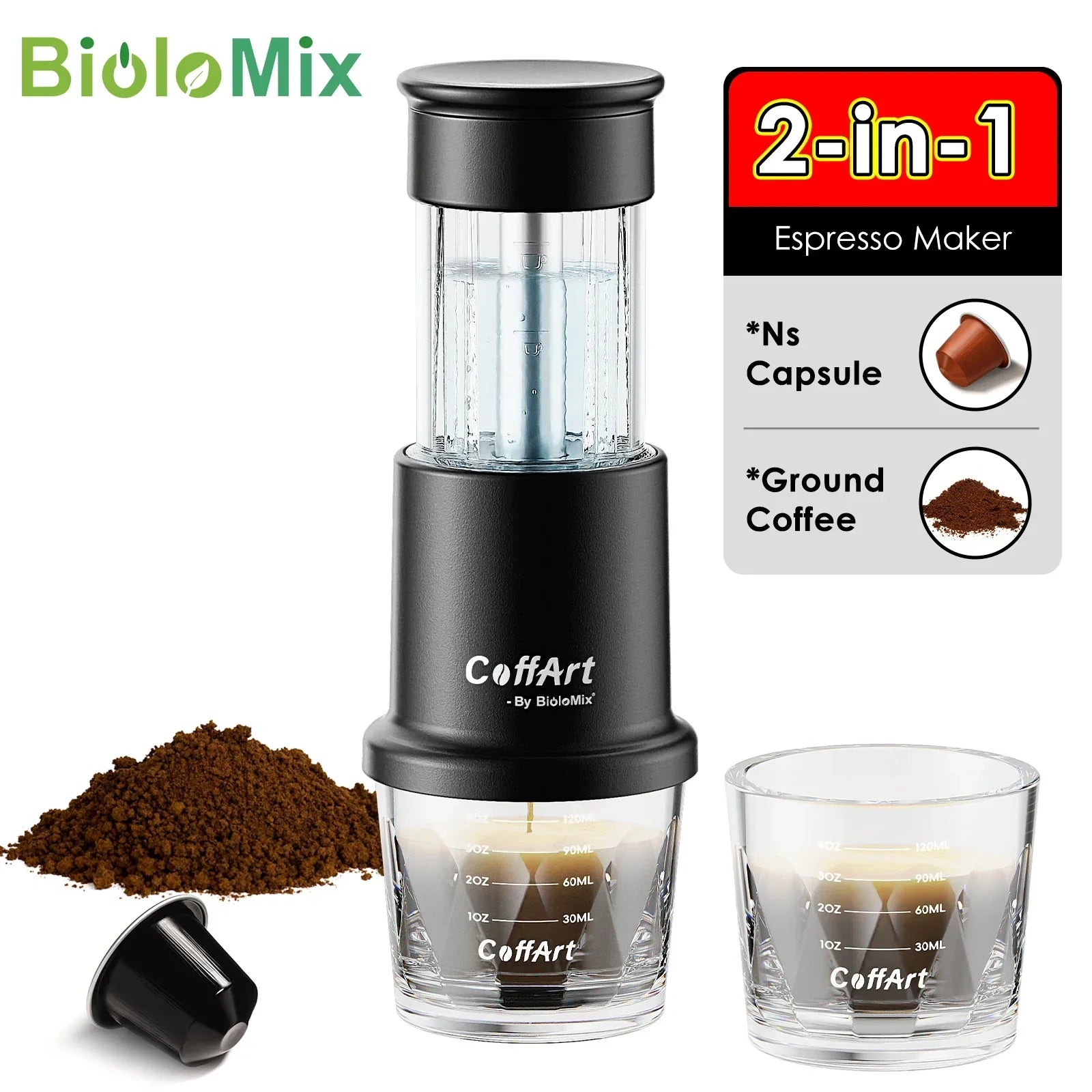 BioloMix 2 In 1 Manual Espresso Coffee Machine Coffee Machines Peaceful Pleasures Health and Wellness