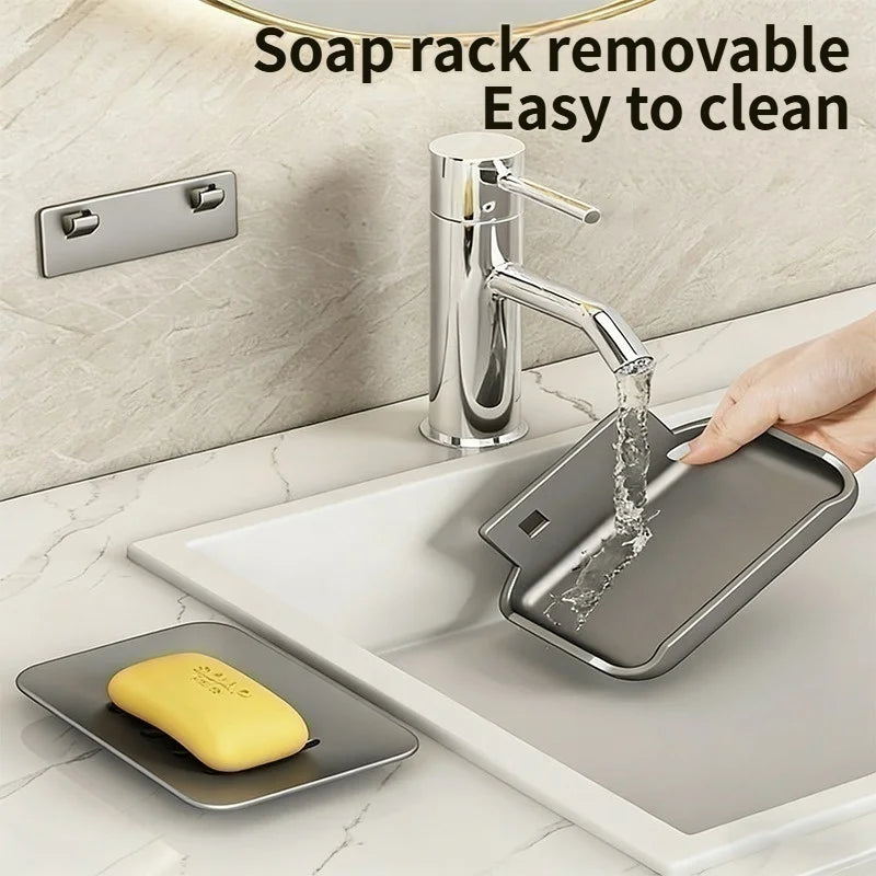 Punch-Free Corner Soap Holder Rack | No-Drill Bathroom Mount