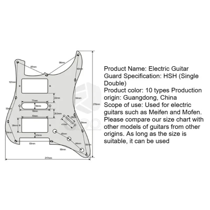 Dual Single Double Electric Guitar Guard HSH Panel Memphis ST Pickup