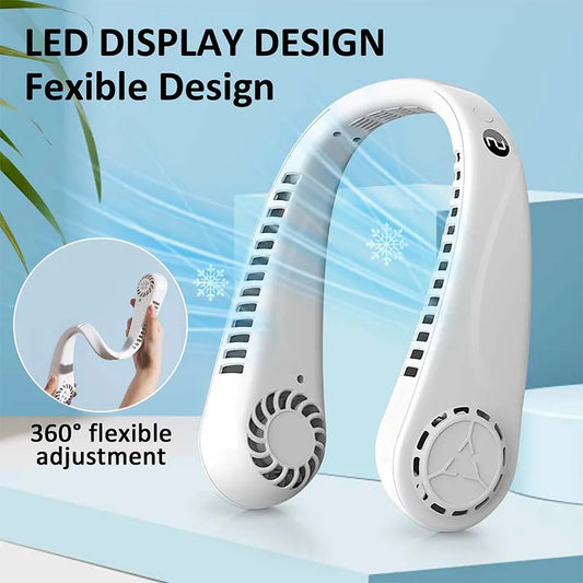 2026 Portable Hanging Neck Fan Digital Display Bladeless Leafless Cooler 5 Speed Rechargeable Wearable Fan for Outdoor Sports Peaceful Pleasures Health and Wellness