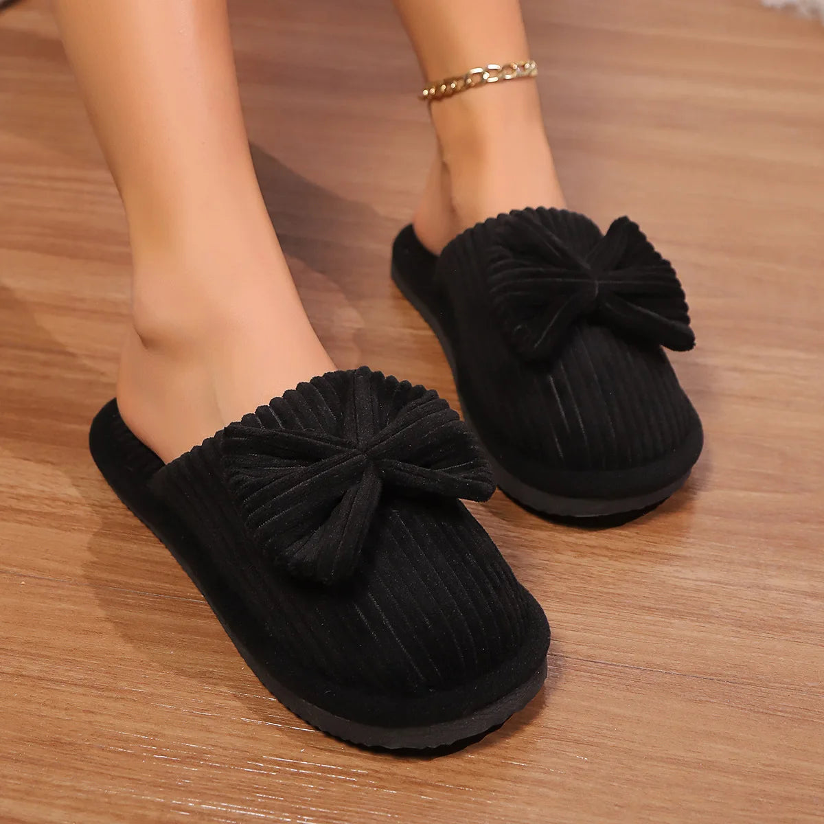Women's Bow Slippers – Soft, Warm & Lightweight Indoor Shoes