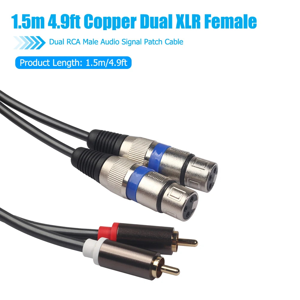1/2PCS 2RCA To 2XLR Cable Dual XLR Female To Dual RCA Male Audio Cable for Microphone Mixer Amplifier DVD Speaker Microphone ﻿ Peaceful Pleasures Health and Wellness