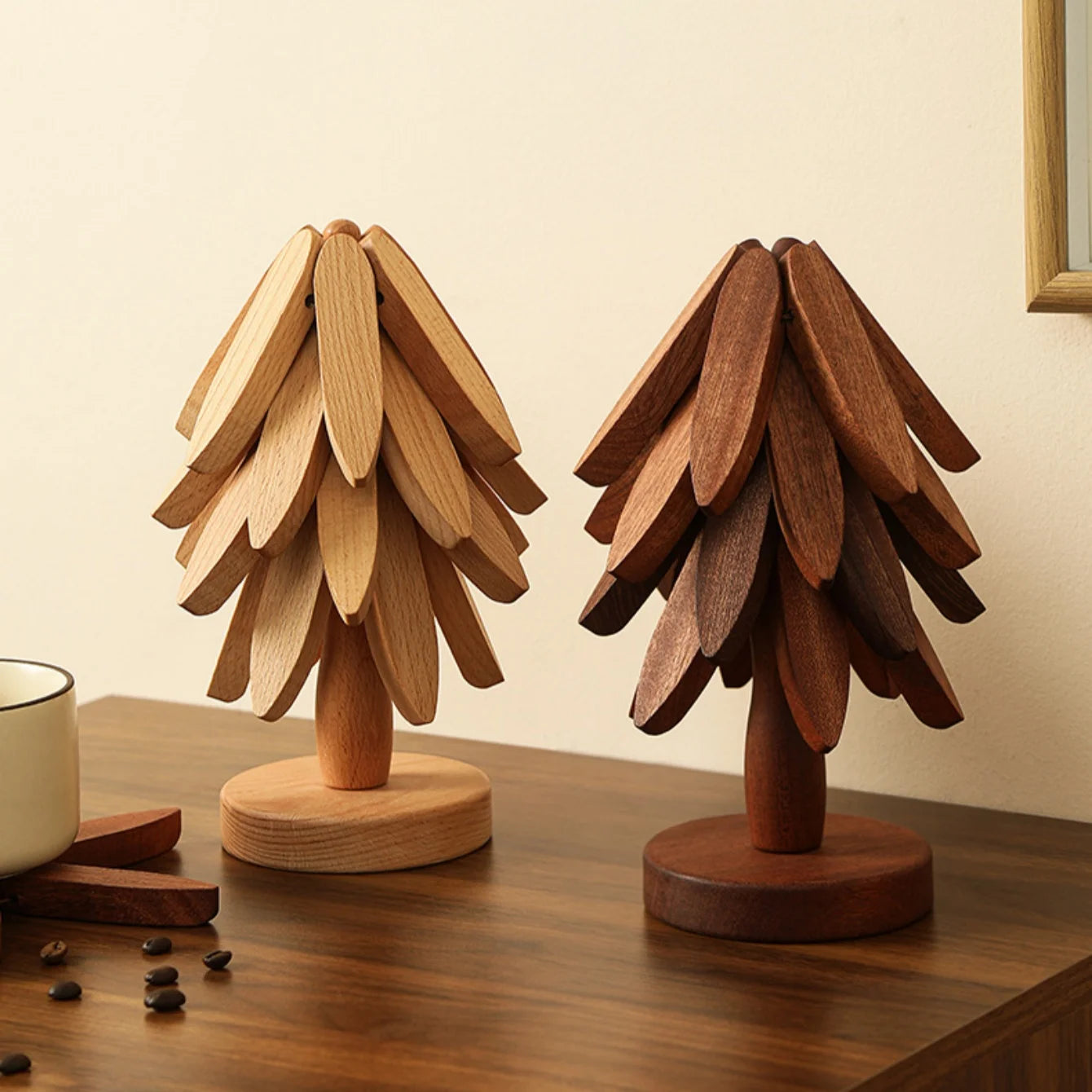 Collapsible Bamboo Tree Trivet | Hot Dish Pad & Table Decor