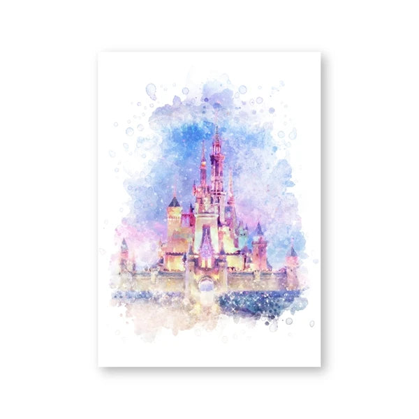 Watercolor Princess Castle Canvas Print | Girls Nursery Wall Art