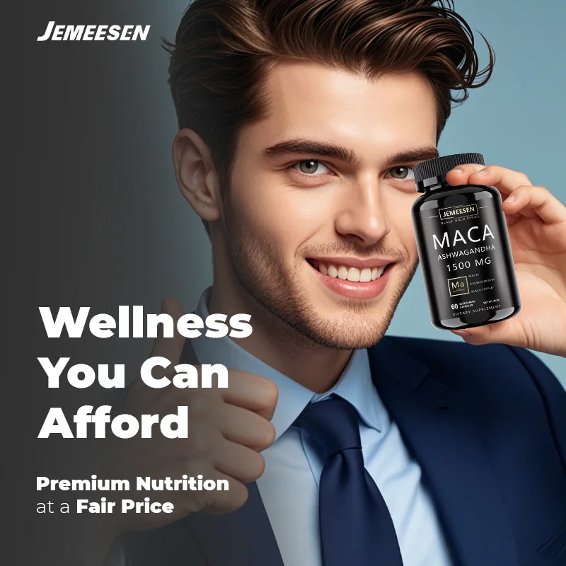 JEMEESEN - Male Enhancing Supplement - 500 mg Ashwagandha 1000 mg Maca Root - Stamina & Energy, Men's Overall Quality Peaceful Pleasures Health and Wellness
