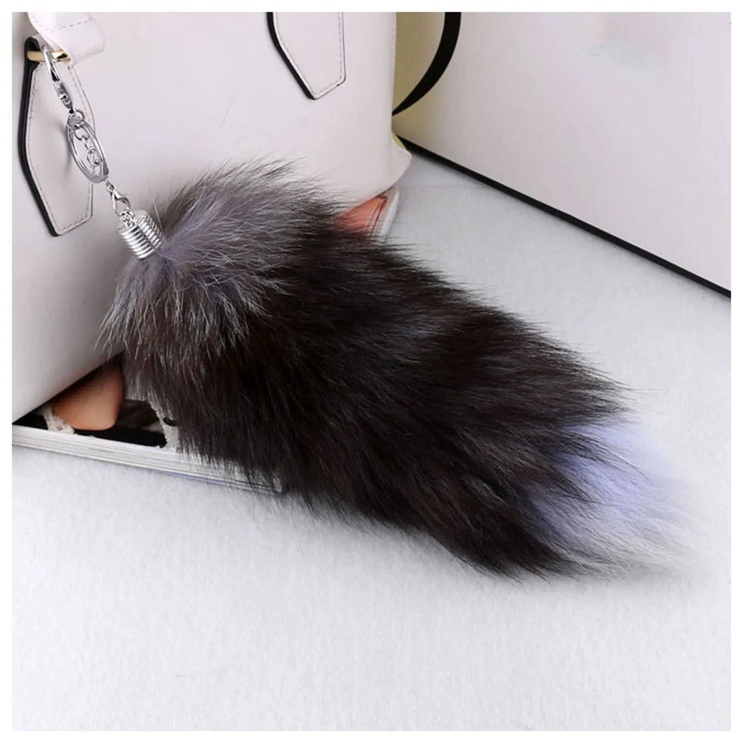 Fox Tail Pendant Car Keychain Unique Bag Ornaments Creative Accessories for Birthday Anniversary Gifts Peaceful Pleasures Health and Wellness black