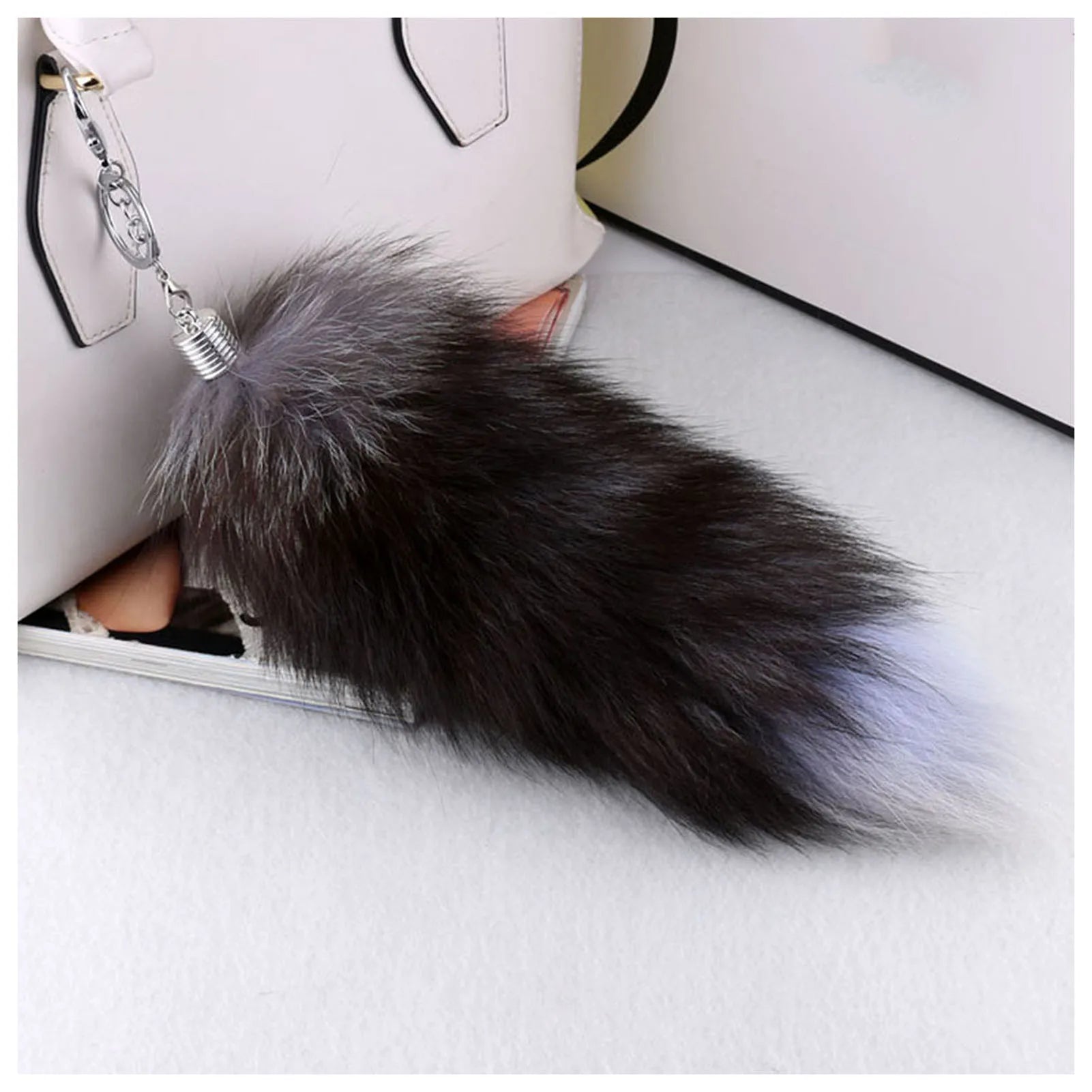 Fox Tail Pendant Car Keychain Unique Bag Ornaments Creative Accessories for Birthday Anniversary Gifts Peaceful Pleasures Health and Wellness black