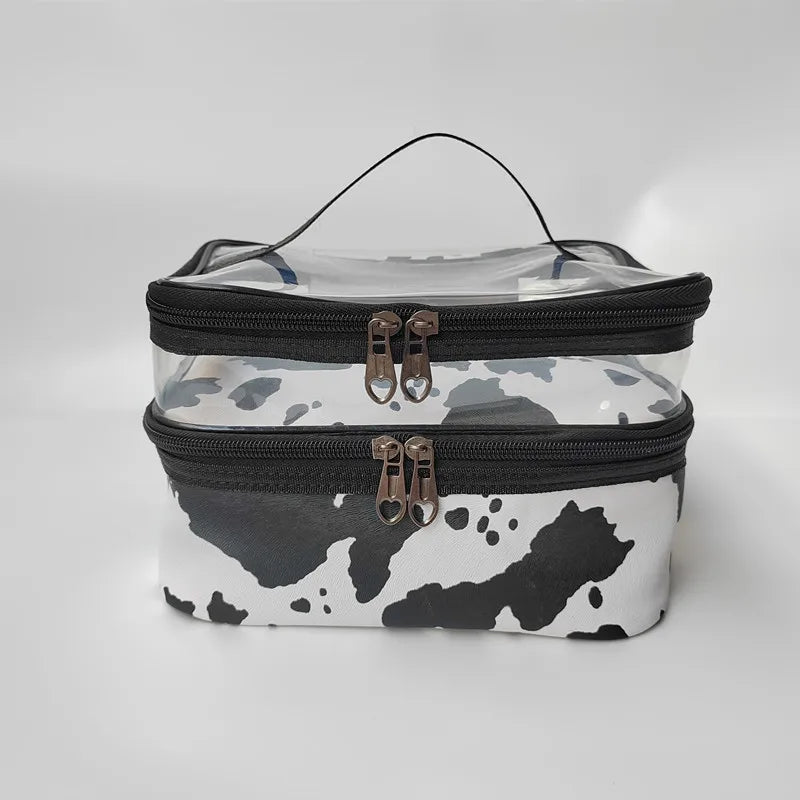Double-layer Portable Large Capacity Makeup Bag Handheld Travel Waterproof Toiletry Bag Portable Cosmetics Storage Pouch Peaceful Pleasures Health and Wellness cow