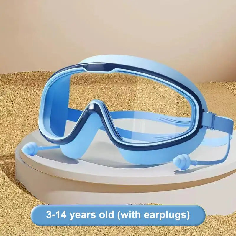Kids Anti-Fog Swim Goggles | Big Frame HD Swimming Glasses Kids Swim Goggles Peaceful Pleasures Health and Wellness Blue