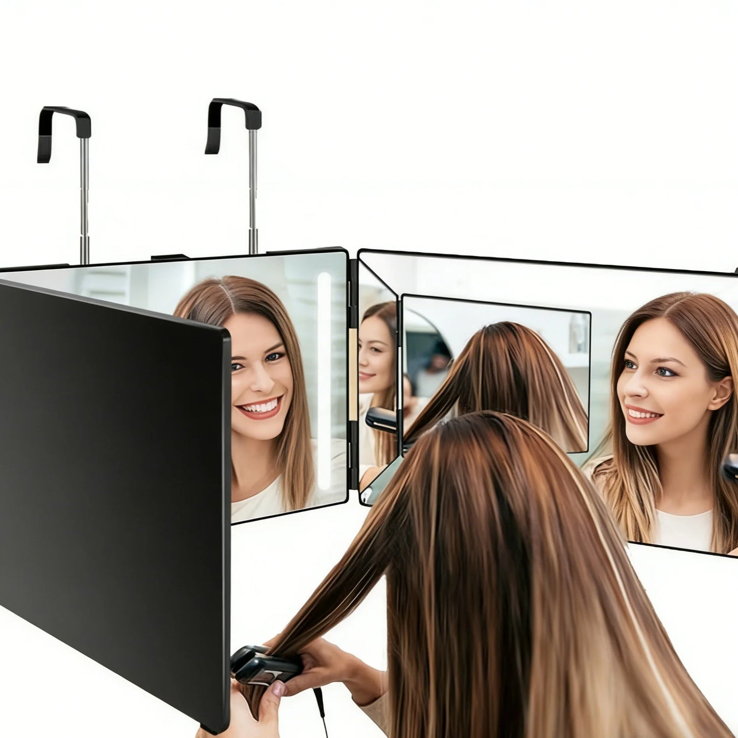 360° Trifold Vanity Makeup Mirror – Travel Telescoping Hook