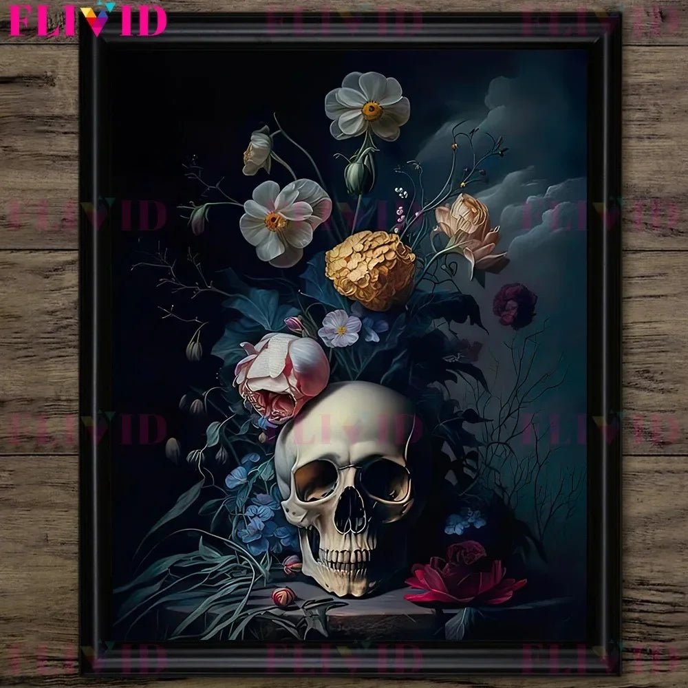 Dark Botanical Gothic Mushroom & Roses Canvas Wall Print