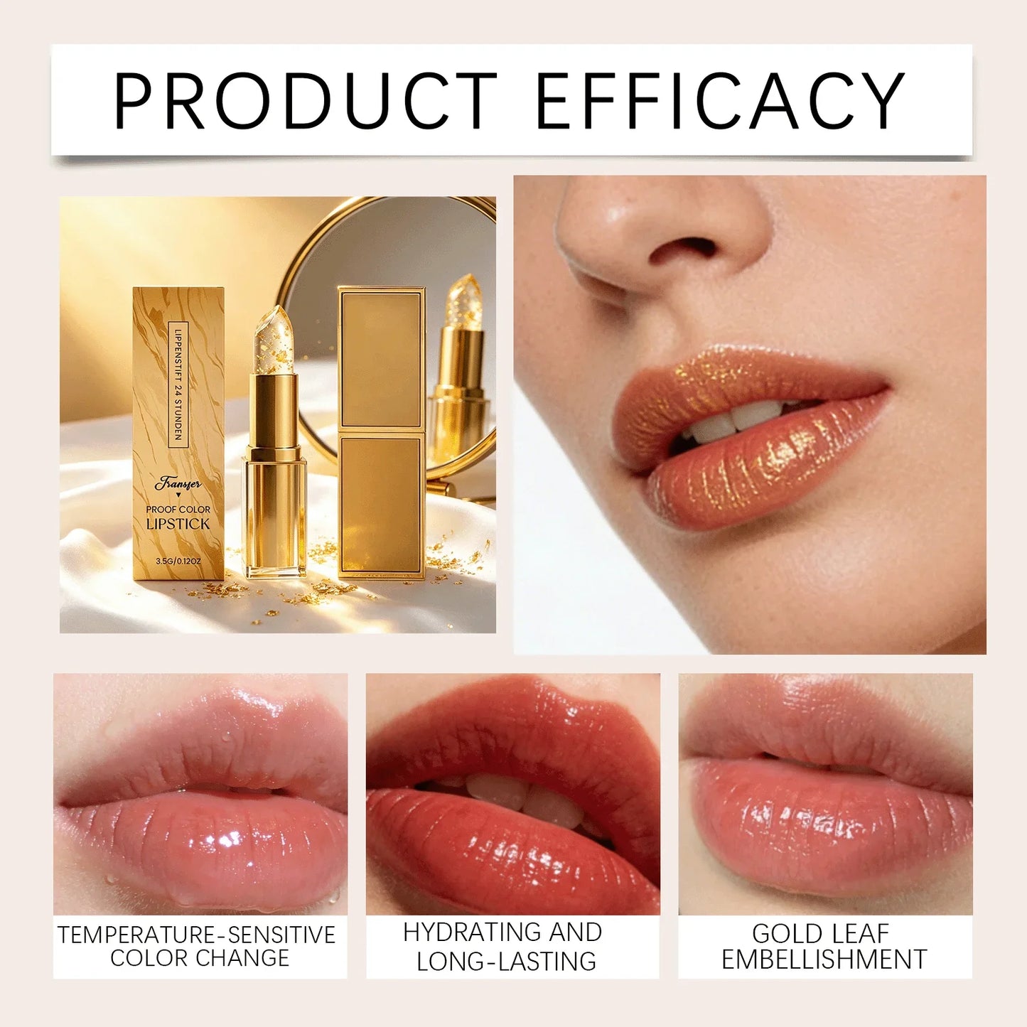 Gold Foil Color Changing Lipstick – Long Wear Moisturizing