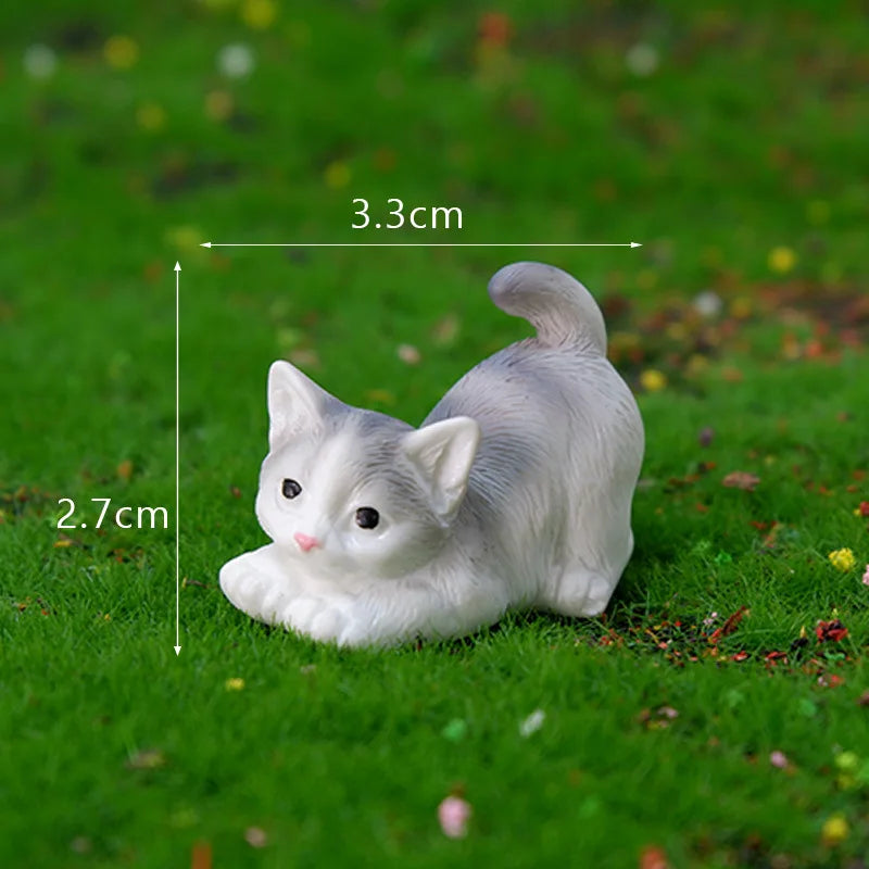 1PC Animal Miniature Fairy Garden Doll House Decoration DIY Micro Landscape Resin Cat Ornament Kitten Figurine Home Decor Peaceful Pleasures Health and Wellness 3 Grey Cat