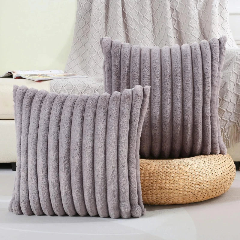 Faux Rabbit Fur Square Cushion Cover Big Thick Striped Super Soft Solid Color Pillow Cover 45x45cm Sofa Decor Cushion Cover Peaceful Pleasures Health and Wellness