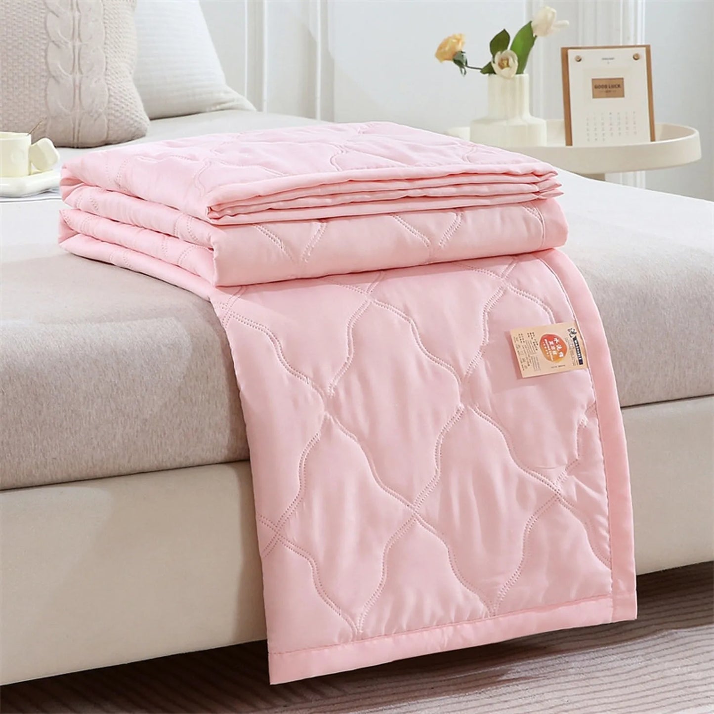 New Double Sided Cooling Blanket Cold Effect Skin-Friendly Conditioning Quilt Spring Summer Breathable Cooler Quilt Peaceful Pleasures Health and Wellness Light pink One Size