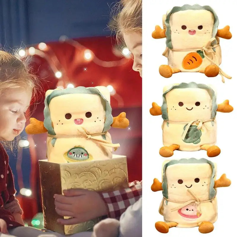 2-in-1 Cartoon Plush Pillow Blanket | Soft Kids Travel Throw