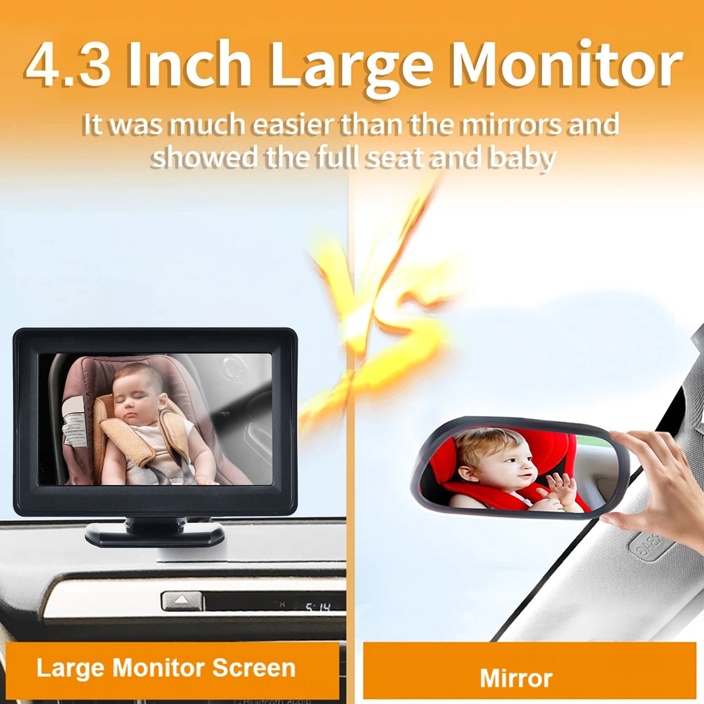 1080P Baby Car Monitor Camera | 4.3" Night Vision, 150° Wide View