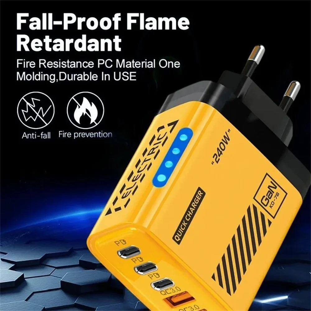 5-Port 240W USB-C PD Fast Wall Charger | QC 3.0 Adapter