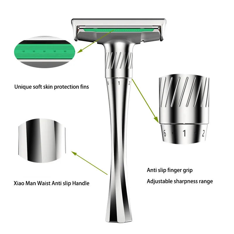 Adjustable Double Edge Safety Razor + 5 Titanium Blades