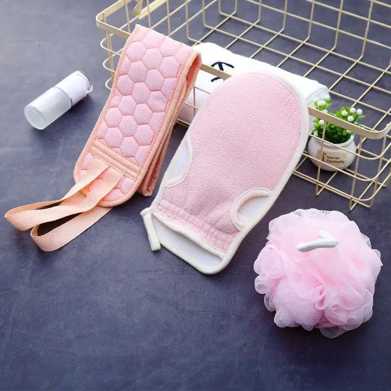 3-Piece Exfoliating Bath Set – Back Scrubber, Gloves & Loofah