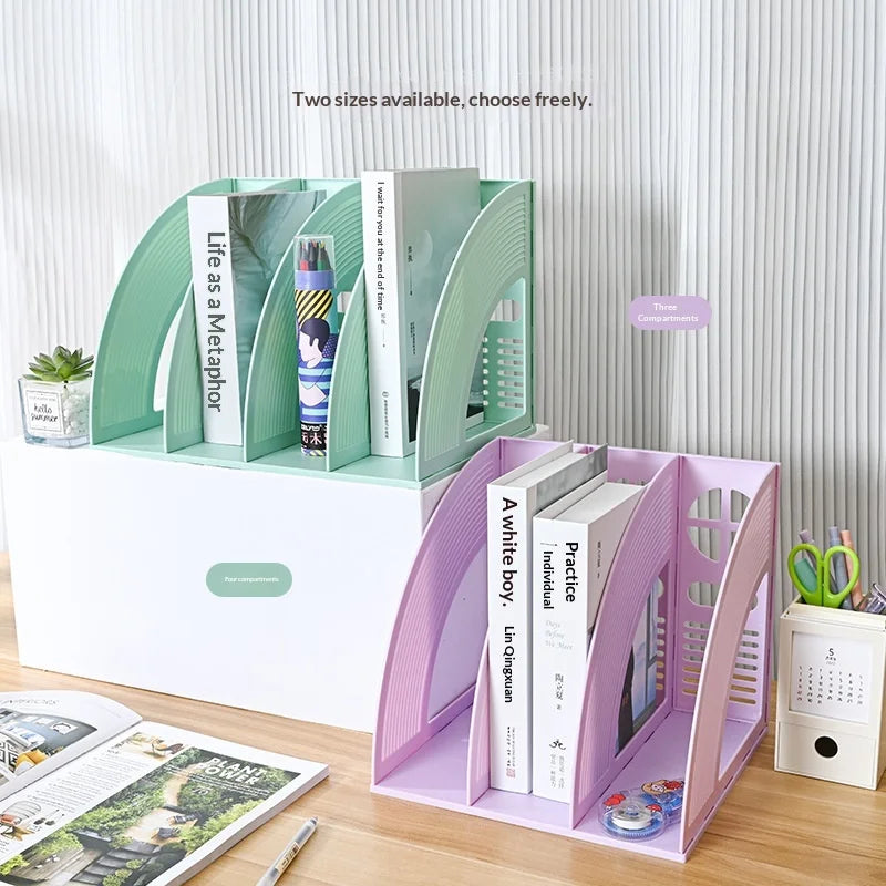 Creative Modern Muted Tones Book Stand Organizer Soft Pastel File Holder Multi Layer Learning Storage Solution Peaceful Pleasures Health and Wellness