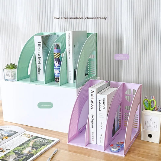 Creative Modern Muted Tones Book Stand Organizer Soft Pastel File Holder Multi Layer Learning Storage Solution Peaceful Pleasures Health and Wellness