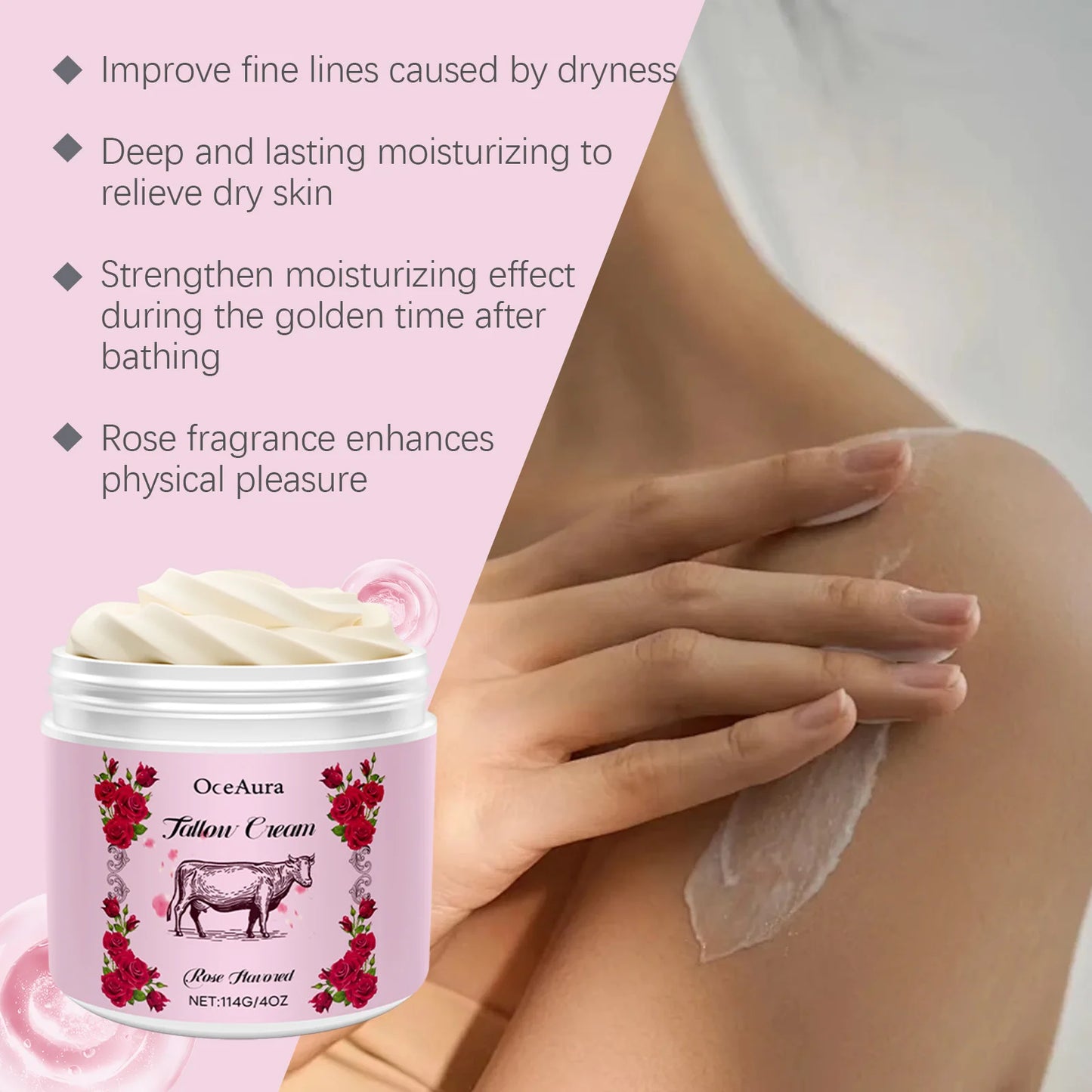 OceAura Rose & Milk Moisturizing Body Cream – Dry Skin Relief