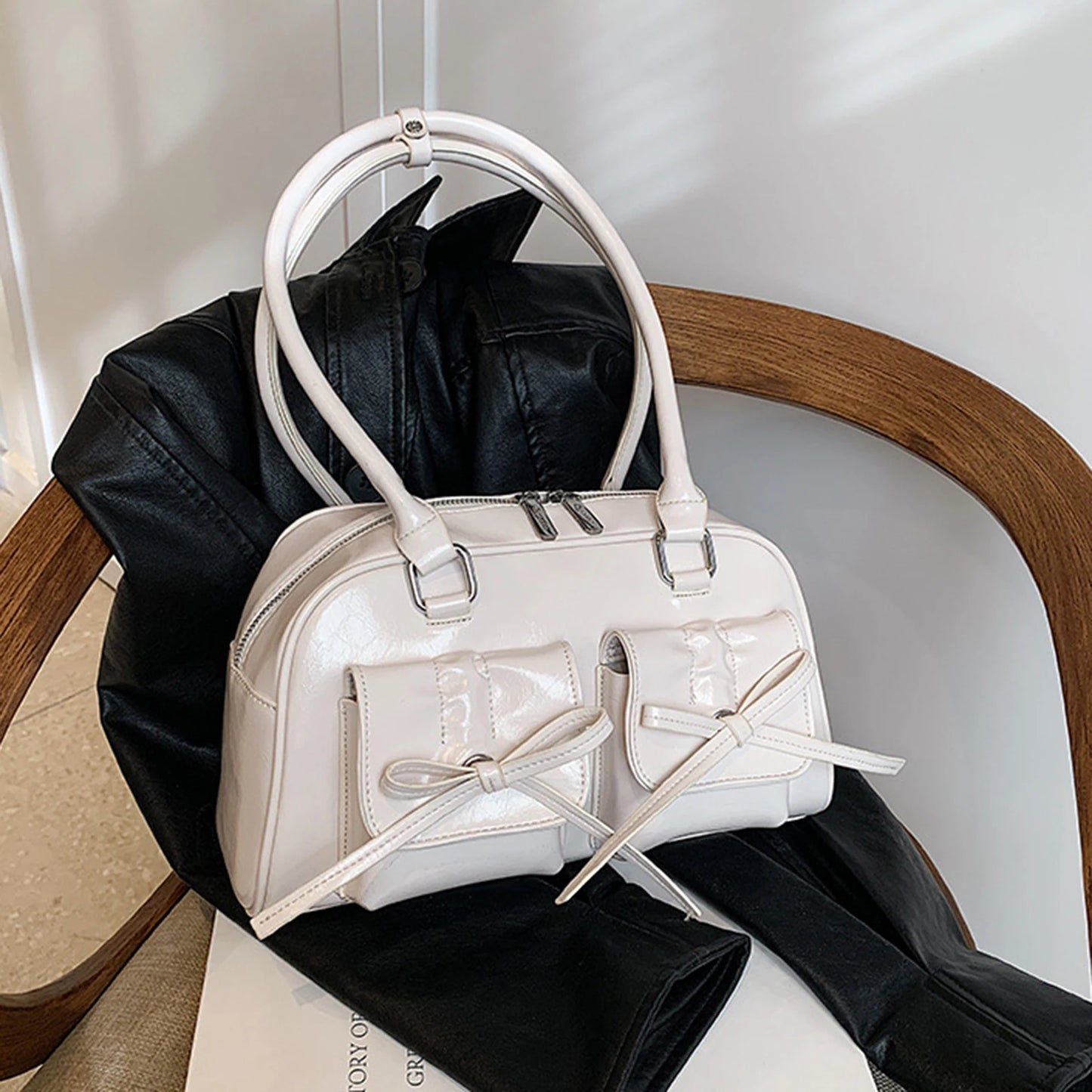 Ladies Elegant PU Shoulder Bag Fine Workmanship and Temperamental Handbag Exquisite Gift for Ladies Birthday Peaceful Pleasures Health and Wellness WHITE