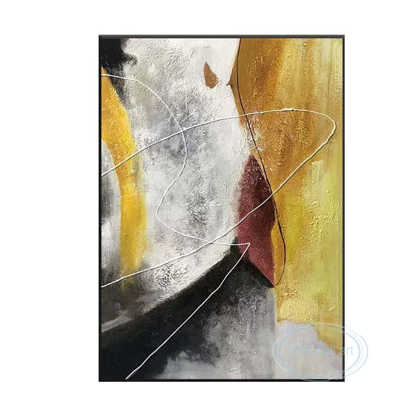 Canvas Art Decor Mural Handmade Modern Abstract Oil Painting Yellow Black Texture Wall Poster For Living Room Bedroom Restaurant Peaceful Pleasures Health and Wellness No frame 100cmx150cm