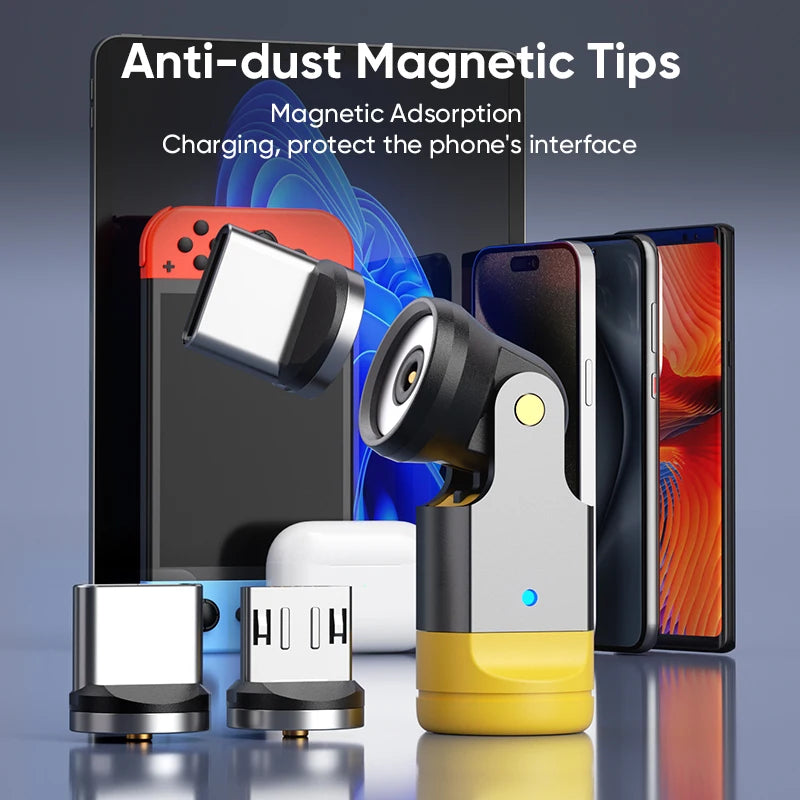 540° Rotating Magnetic USB-C Adapter | 3-in-1 Tips iPhone & Android