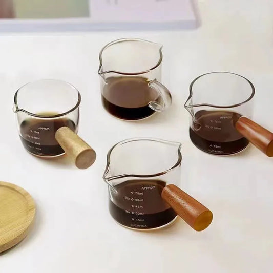 Hot Wooden Handle Hand-brew Coffee Machine Single/double-mouth Glass Coffee Measuring Cup Precise Scale, Reusable Peaceful Pleasures Health and Wellness