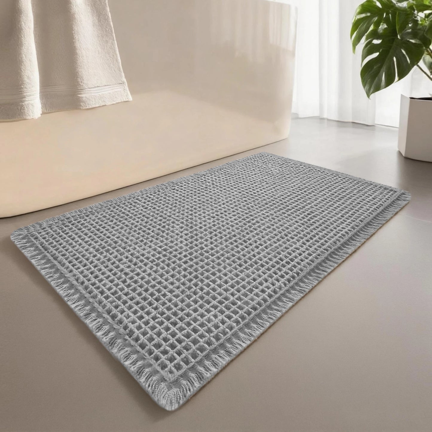 1PC Waffle Solid Color Bath Mat Washable Bathroom Rugs Anti-Slip Super Absorbent Soft Shower Mat for Home Bathroom Tub Shower Peaceful Pleasures Health and Wellness Grey 43x61CM and 46x77CM