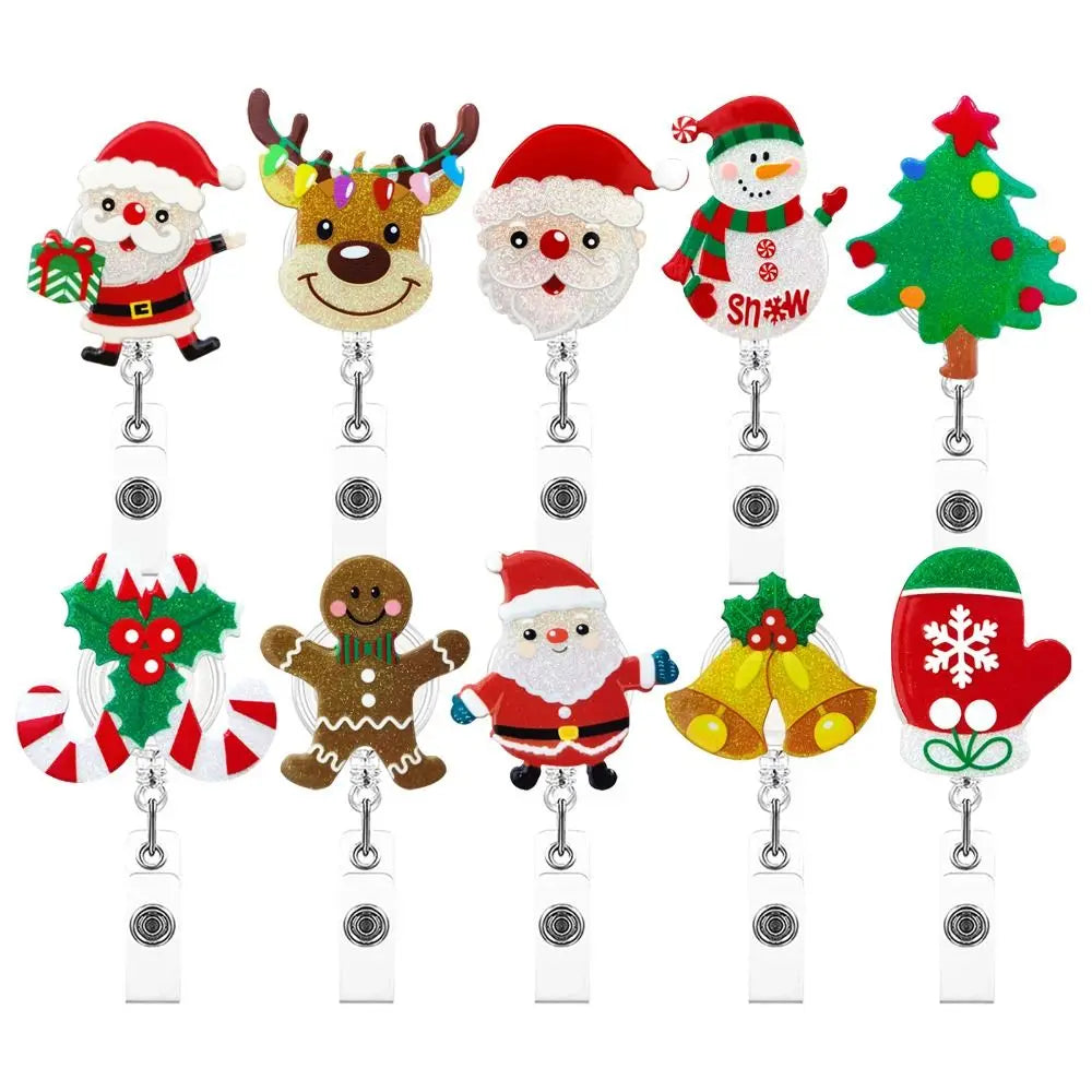 Acrylic Christmas Badge Reel Santa Claus Snowman Elk Retractable Badge Holder Gingerbread Xmas Decoration ID Card Holder Peaceful Pleasures Health and Wellness