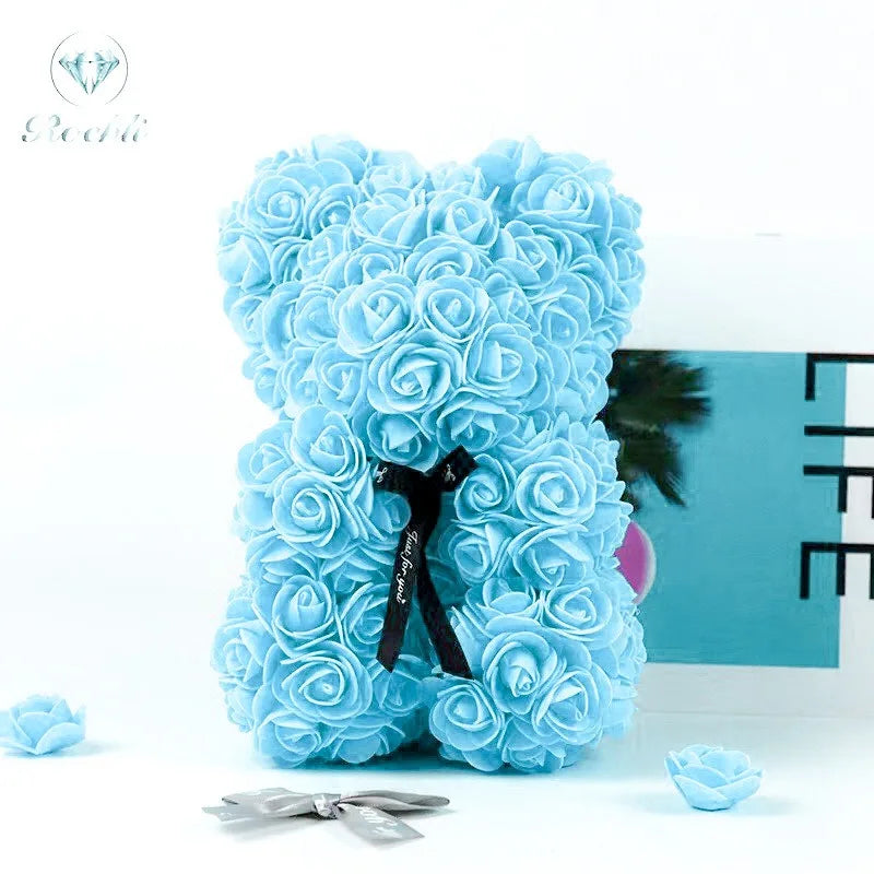 Romantic Rose Bear Eternal Flower Valentine's Day Gift, Christmas Wedding Floral Home Decor for Party Festival Decoration Peaceful Pleasures Health and Wellness