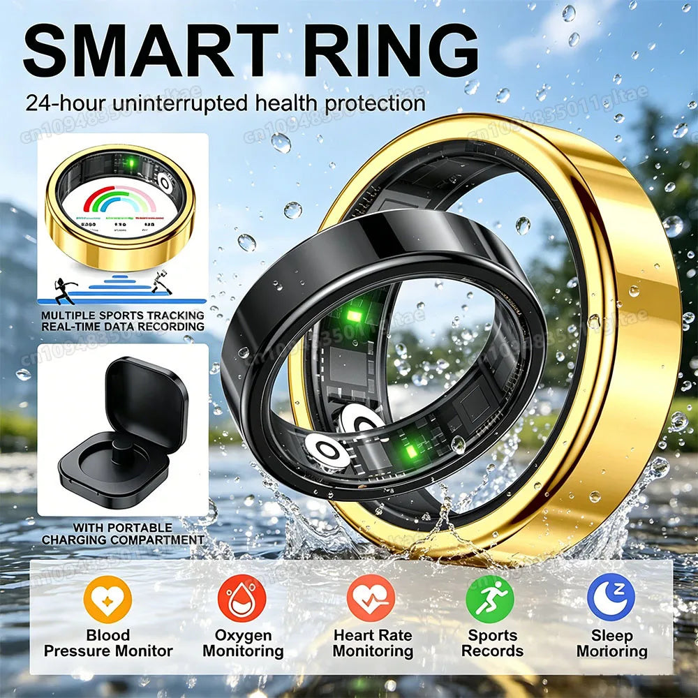 R10 Smart Ring with Charging Box Men Women Health Sleep Blood Pressure Heart Rate Monitor IP68 5ATM Waterproof Multi-sport Modes Peaceful Pleasures Health and Wellness