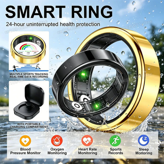 R10 Smart Ring with Charging Box Men Women Health Sleep Blood Pressure Heart Rate Monitor IP68 5ATM Waterproof Multi-sport Modes Peaceful Pleasures Health and Wellness