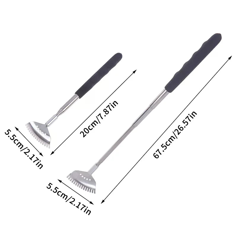 Extendable Back Scratcher with 15 Rakes Stainless Steel Telescopic Handle Portable Rubber Head for Back Cleaning Peaceful Pleasures Health and Wellness