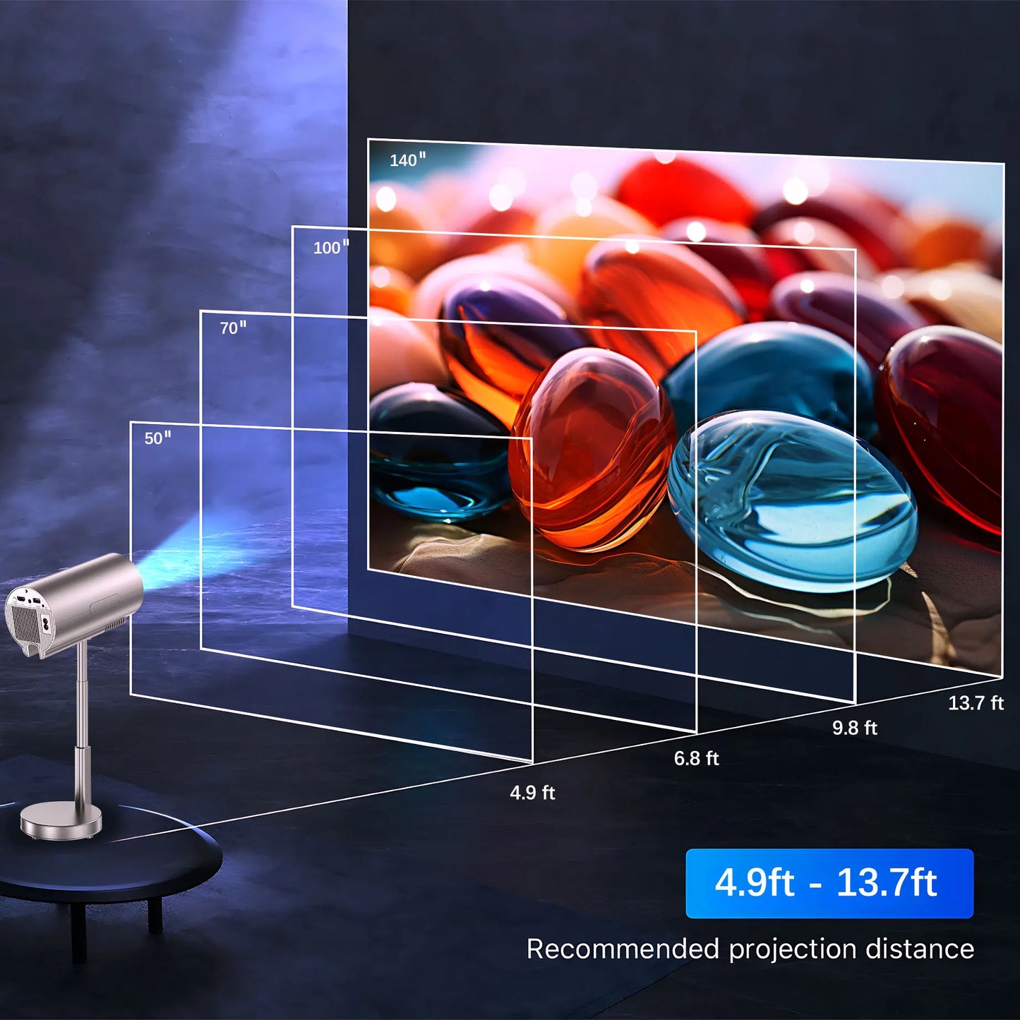 Portable Android Projector 90°Adjust Stand Hight Adjustable Dustproof 1080p Support 4K WiFi and Bluetooth (Mini TS3) Peaceful Pleasures Health and Wellness
