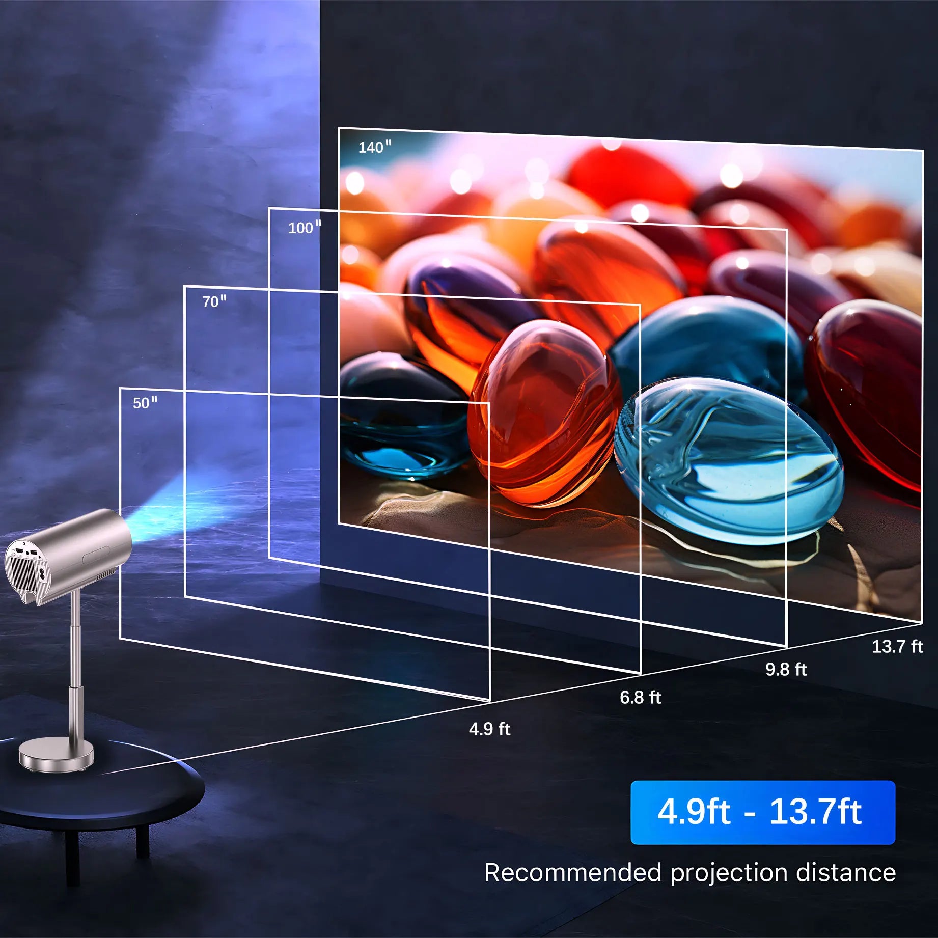 Portable Android Projector 90°Adjust Stand Hight Adjustable Dustproof 1080p Support 4K WiFi and Bluetooth (Mini TS3) Peaceful Pleasures Health and Wellness