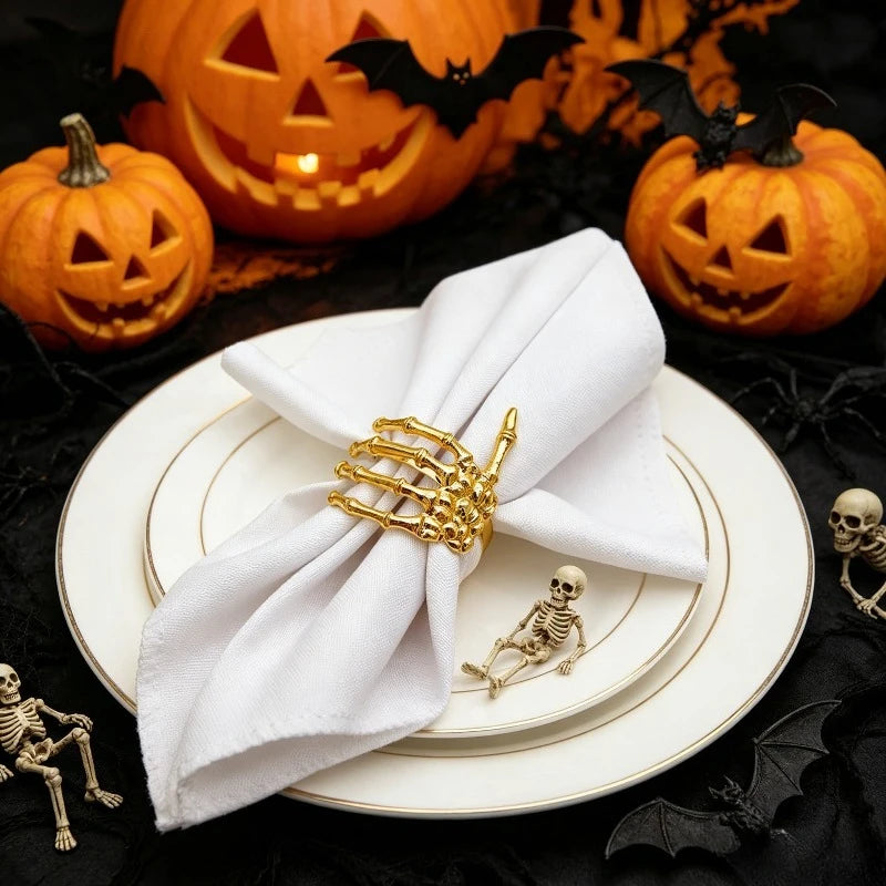 Halloween Skeleton Hand Napkin Rings Set 2–4 | Spooky Table Decor