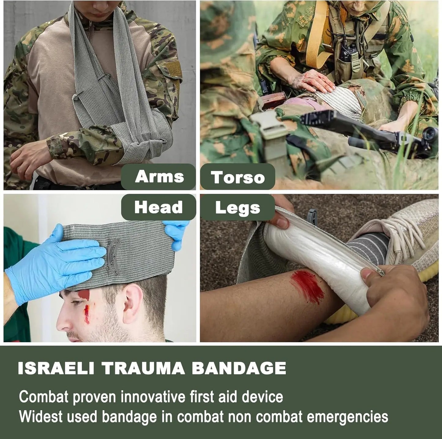 Israeli Bandage 4/6inch Hemostatic Compression Bandages Double Vacuum Sealed for Battle Dressing Emergency First Aid IFAK Trauma Peaceful Pleasures Health and Wellness