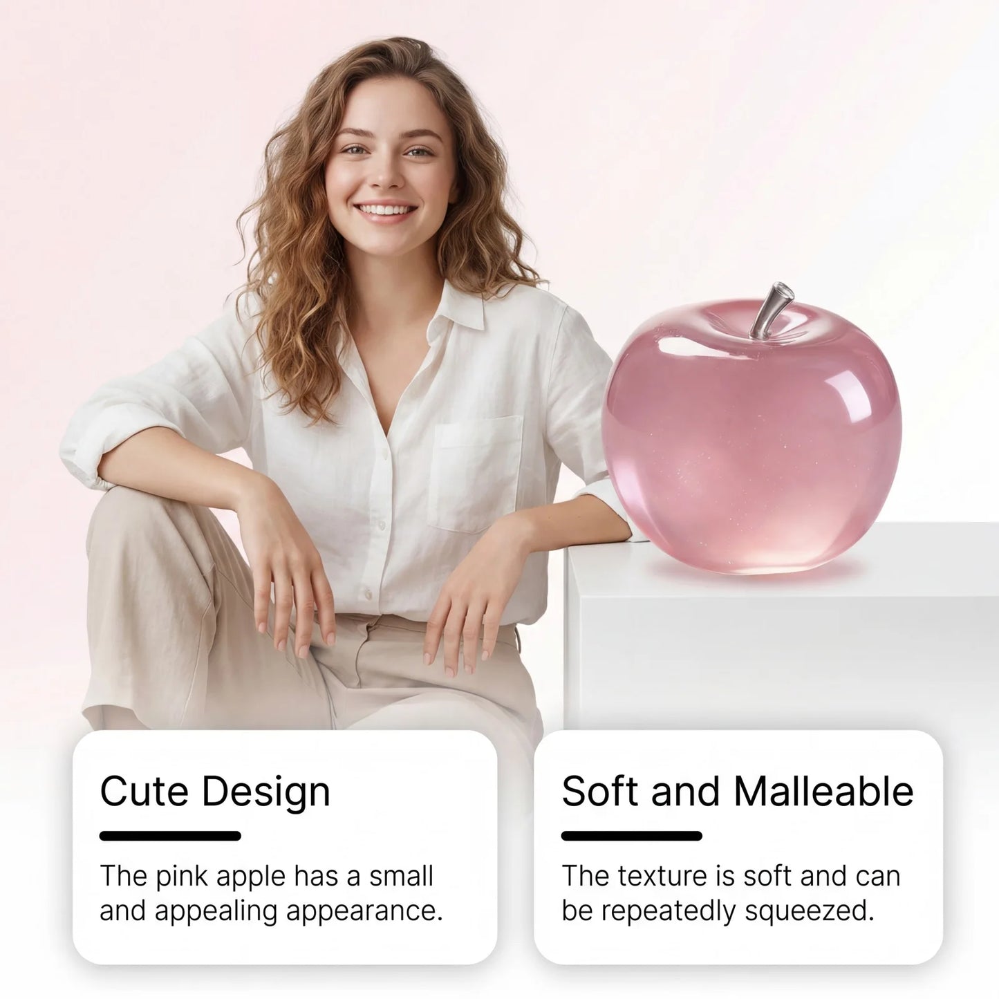 Squishy Pink Apple Stress Ball Soft Fidget Sensory Toy Suitable Autism Relief Simulated Slow Rebound Squeeze Toy Adult Kids Gift Peaceful Pleasures Health and Wellness