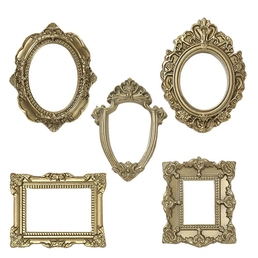 Gold Vintage Mini Photo Frames | DIY Shadow Box Set of 5 Vintage Photo Frame Set Peaceful Pleasures Health and Wellness