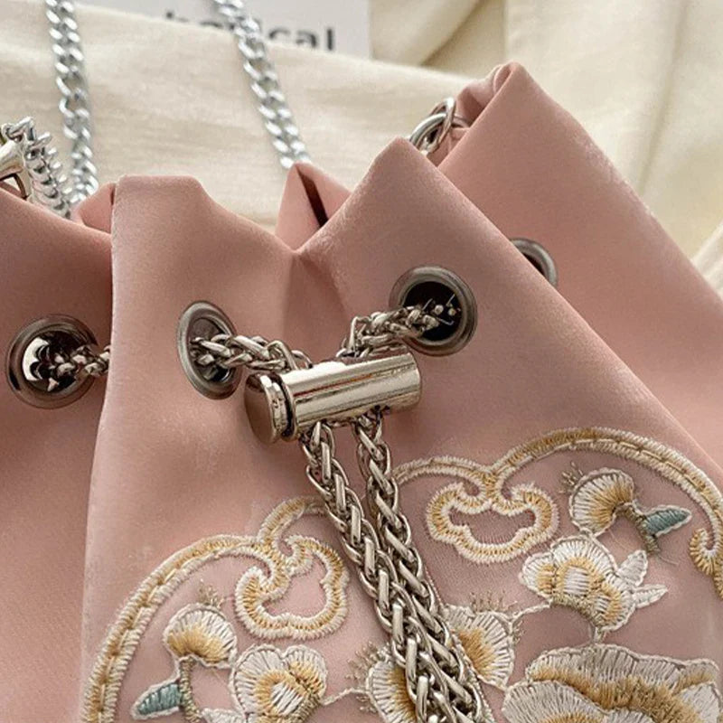 Chinese-Style Canvas Bucket Bag | Women's Retro Shoulder Bag