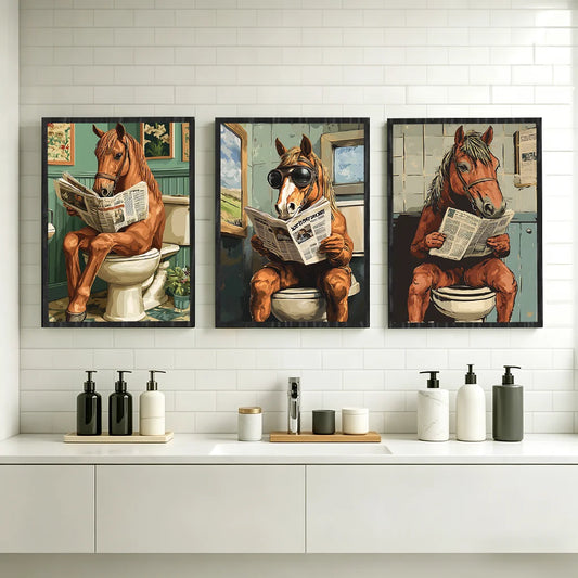 Funny Horse Vintage Bathroom Wall Art | Retro Canvas Poster Canvas Wall Art Peaceful Pleasures Health and Wellness