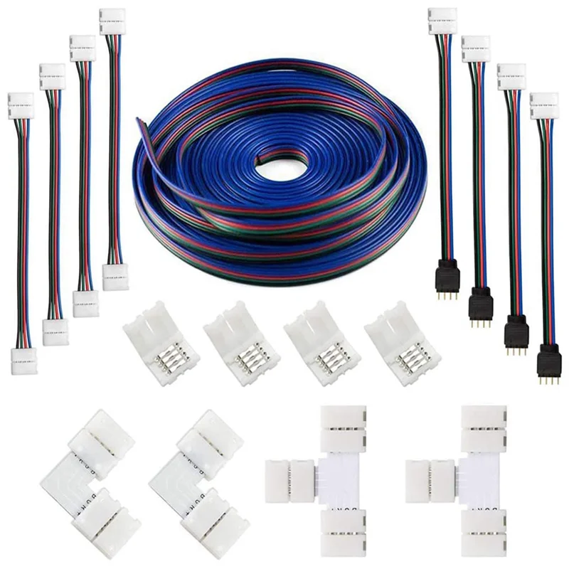 A36T-2 Set 16.4FT(5M) 4-Pin RGB LED Strip Extension Cable,LED Strips Connectors Kits For 5050 Flexible RGB LED Strip Light Peaceful Pleasures Health and Wellness White NONE