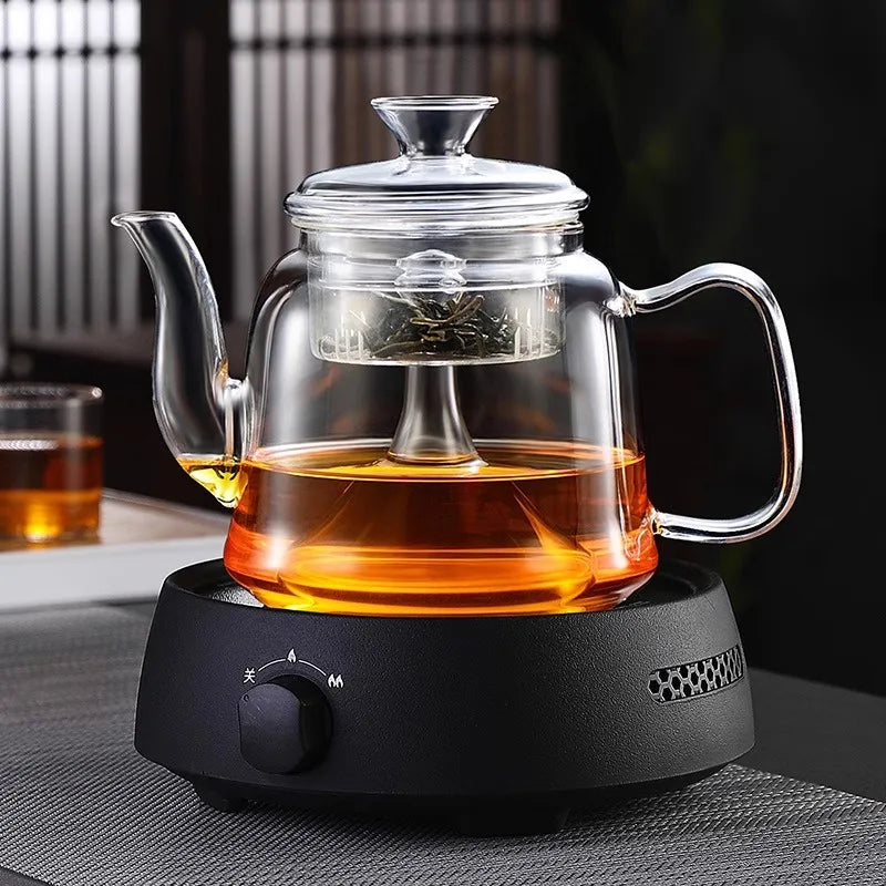 HMLOVE Heat Resistant Glass Teapot Steamed Boiling Kettle Tea Infuser