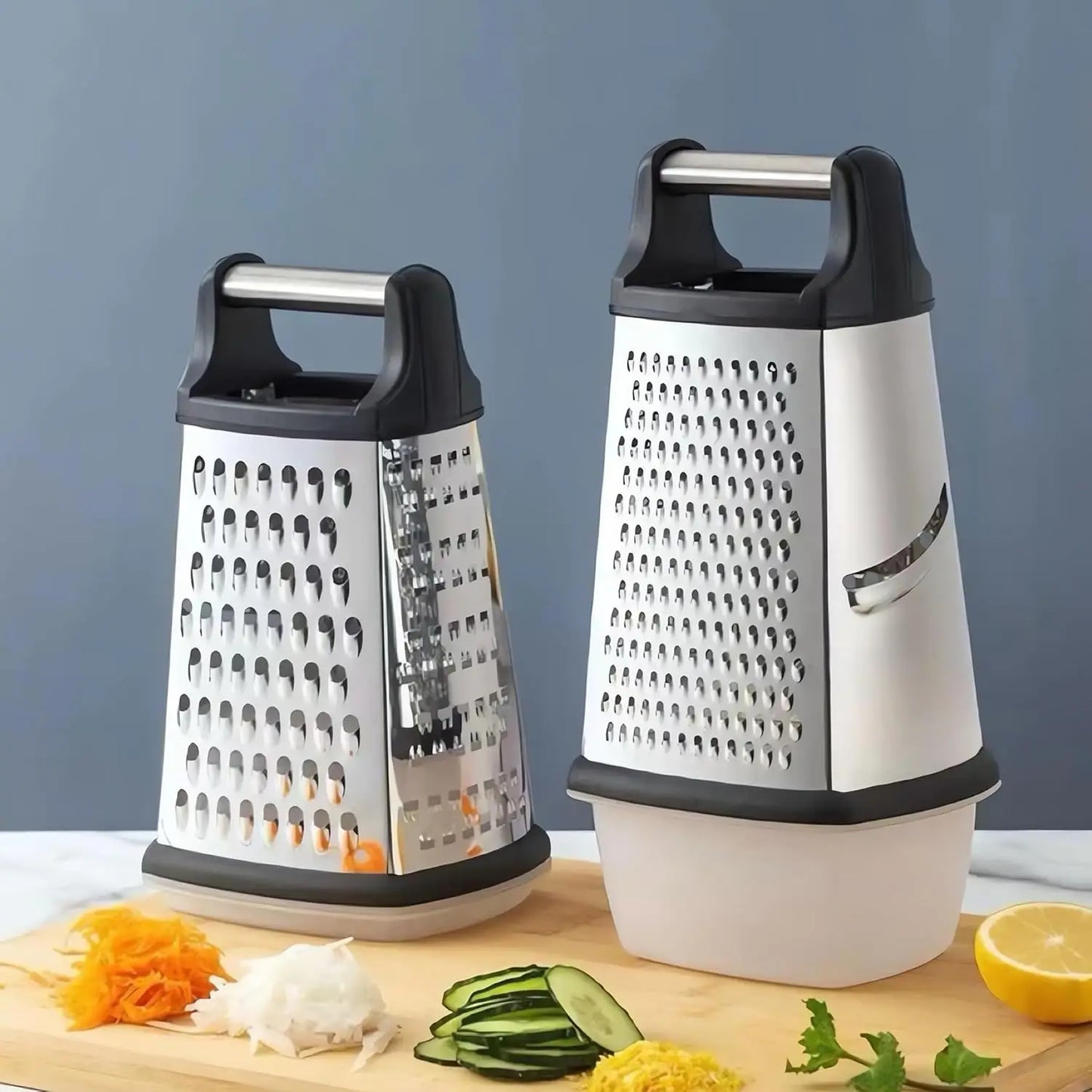 4-Sided Stainless Steel Box Grater with Container | Kitchen