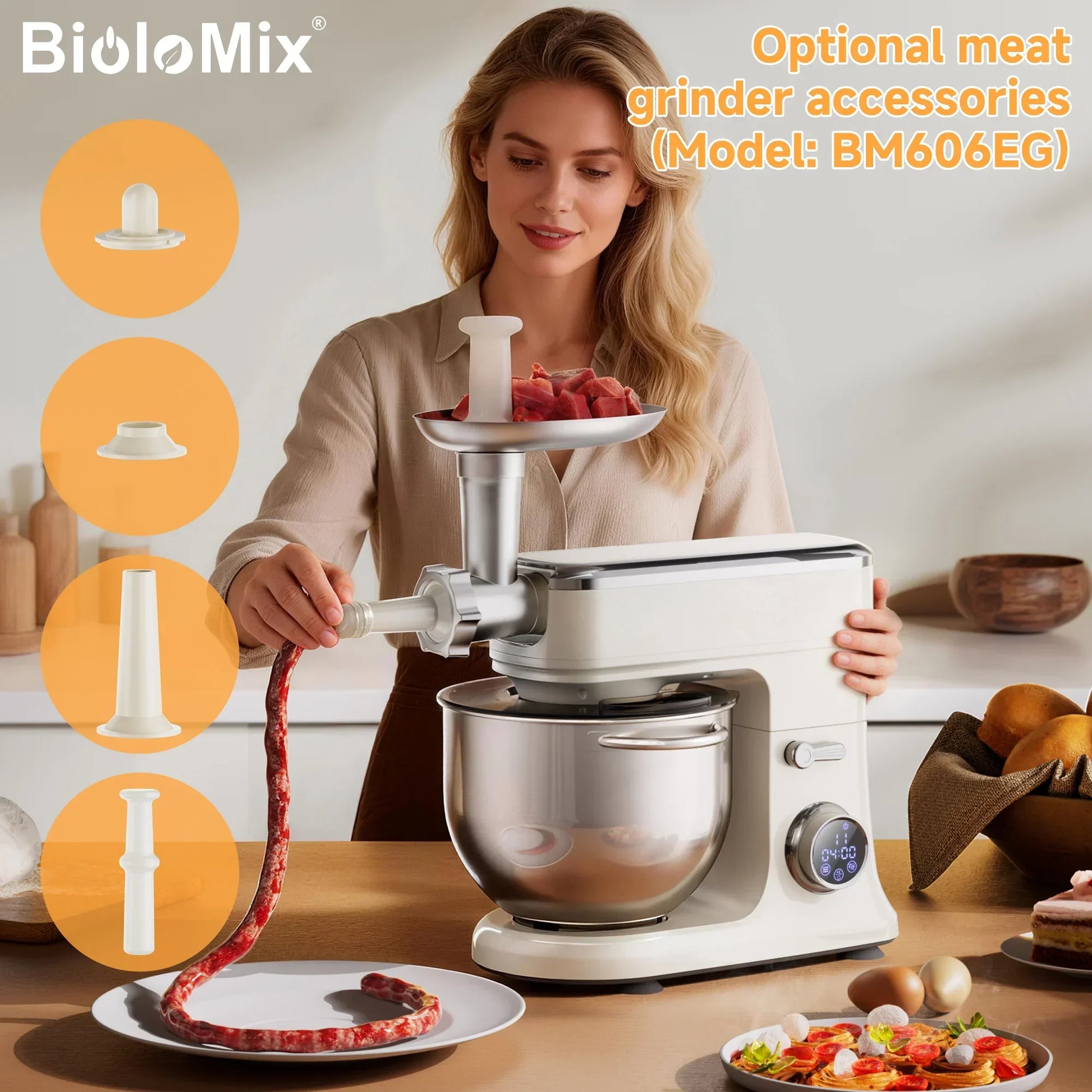 BioloMix 7L Stand Mixer – 1200W DC Motor, 11 Speeds, Dough Hook & Meat Grinder Kitchen Appliance Peaceful Pleasures Health and Wellness